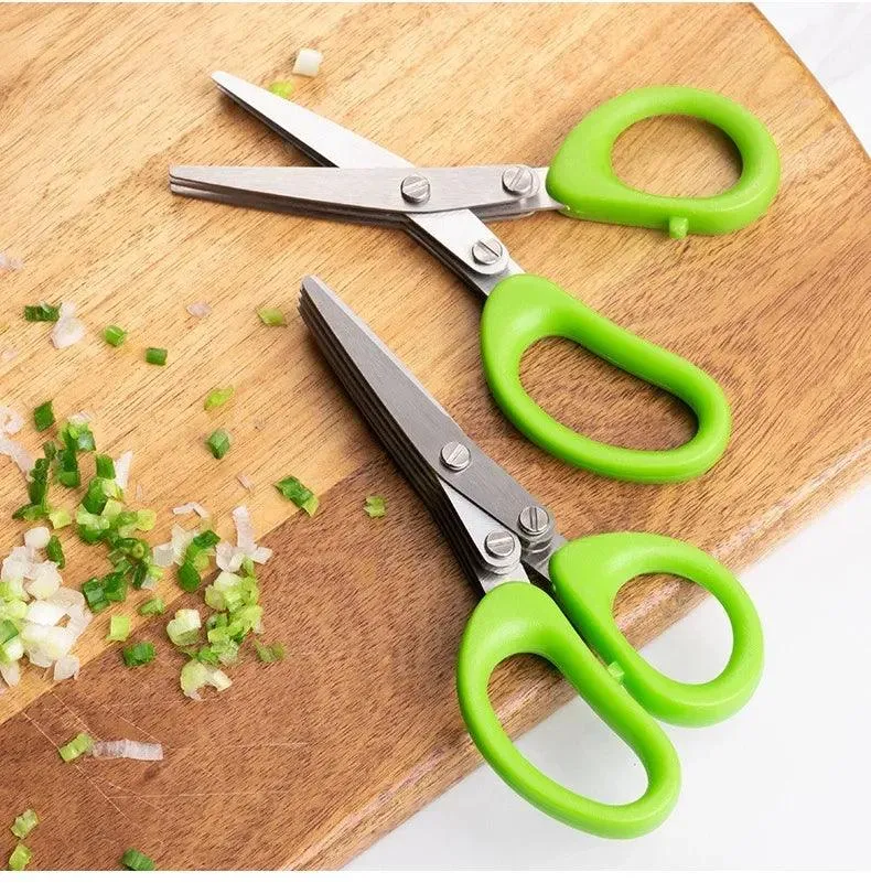 🔪 Multi-Functional Stainless Steel Kitchen Scissors | 3/5 Layer Pepper & Scallion Cutter | Efficient Chopping Tool