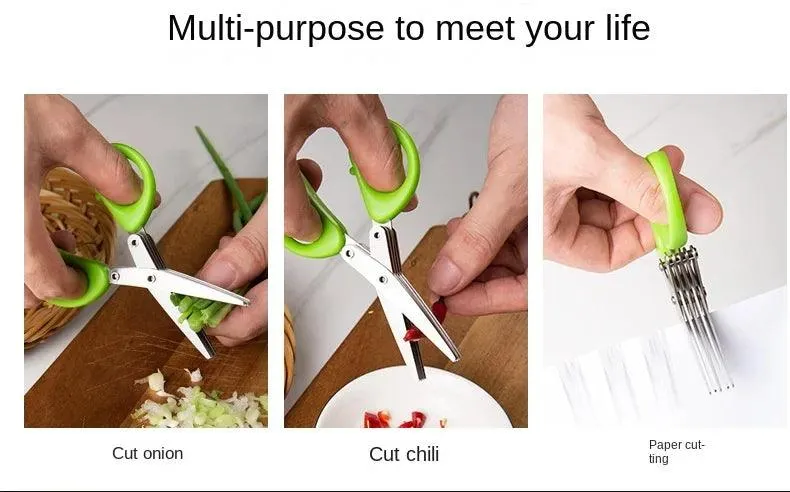 🔪 Multi-Functional Stainless Steel Kitchen Scissors | 3/5 Layer Pepper & Scallion Cutter | Efficient Chopping Tool