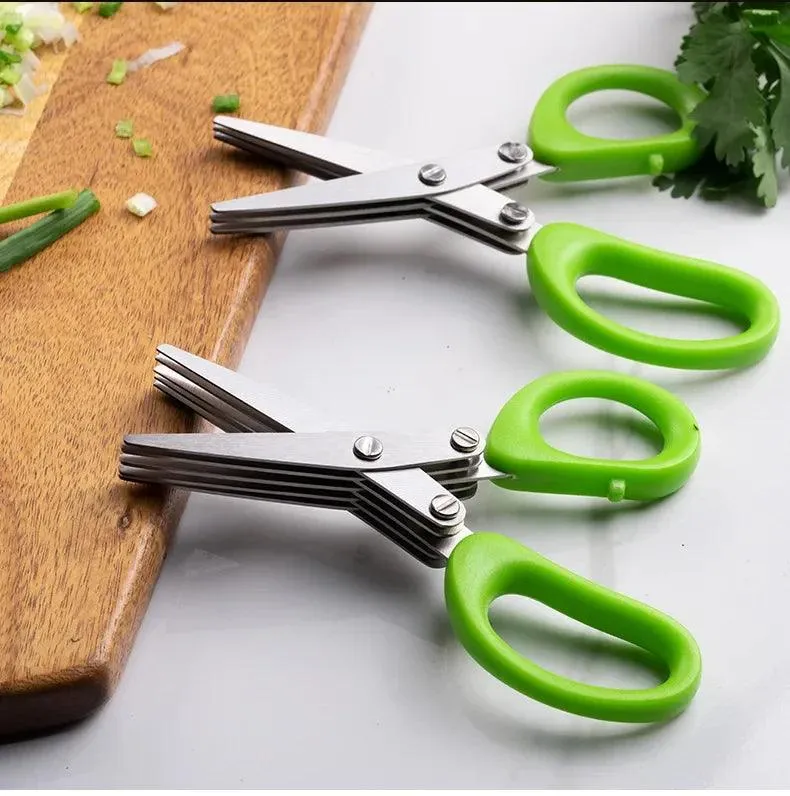 🔪 Multi-Functional Stainless Steel Kitchen Scissors | 3/5 Layer Pepper & Scallion Cutter | Efficient Chopping Tool