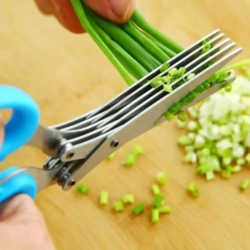 🔪 Multi-Functional Stainless Steel Kitchen Scissors | 3/5 Layer Pepper & Scallion Cutter | Efficient Chopping Tool