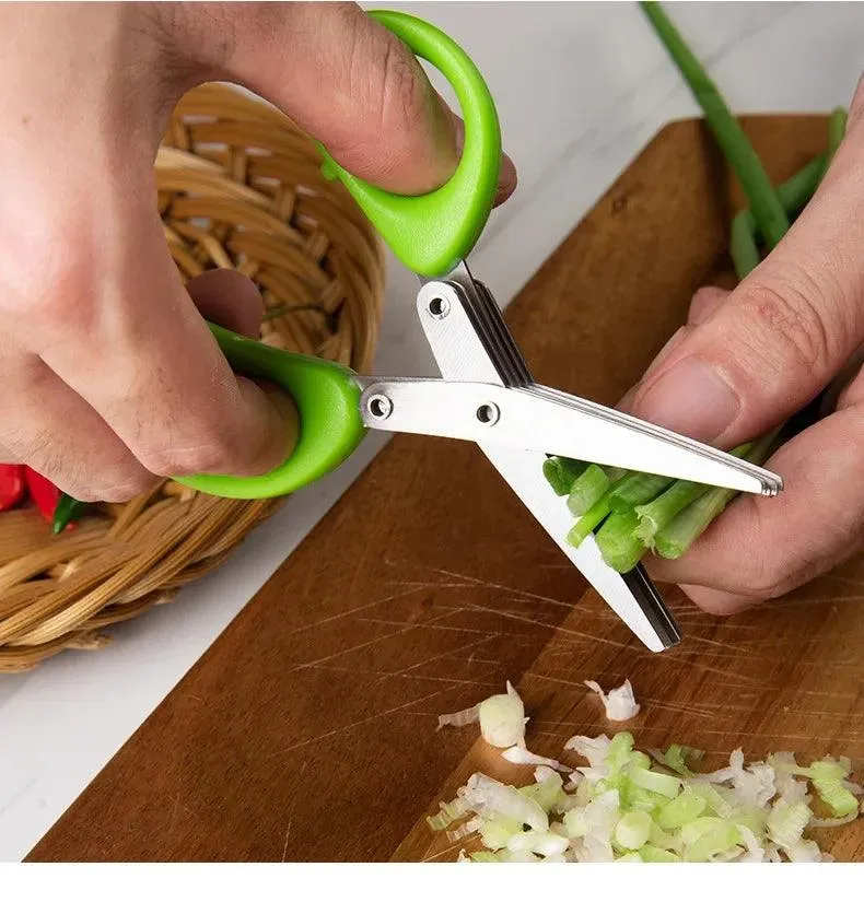 🔪 Multi-Functional Stainless Steel Kitchen Scissors | 3/5 Layer Pepper & Scallion Cutter | Efficient Chopping Tool