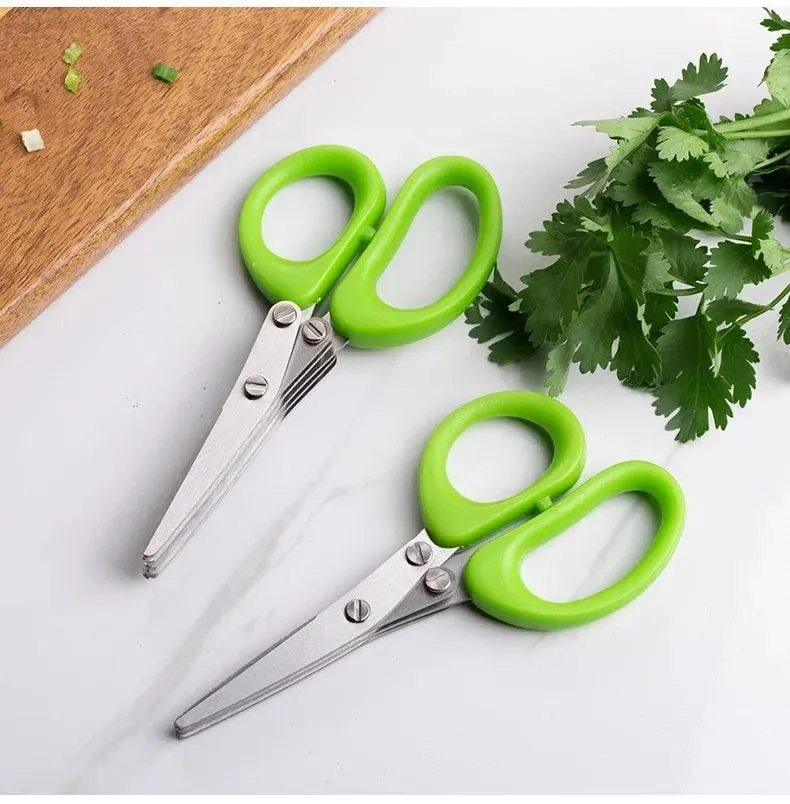 🔪 Multi-Functional Stainless Steel Kitchen Scissors | 3/5 Layer Pepper & Scallion Cutter | Efficient Chopping Tool