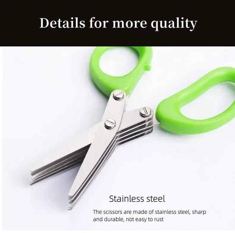 🔪 Multi-Functional Stainless Steel Kitchen Scissors | 3/5 Layer Pepper & Scallion Cutter | Efficient Chopping Tool