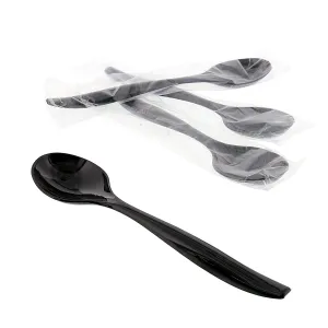 10" Polystyrene Black Individually Wrapped Serving Spoons, Case of 144