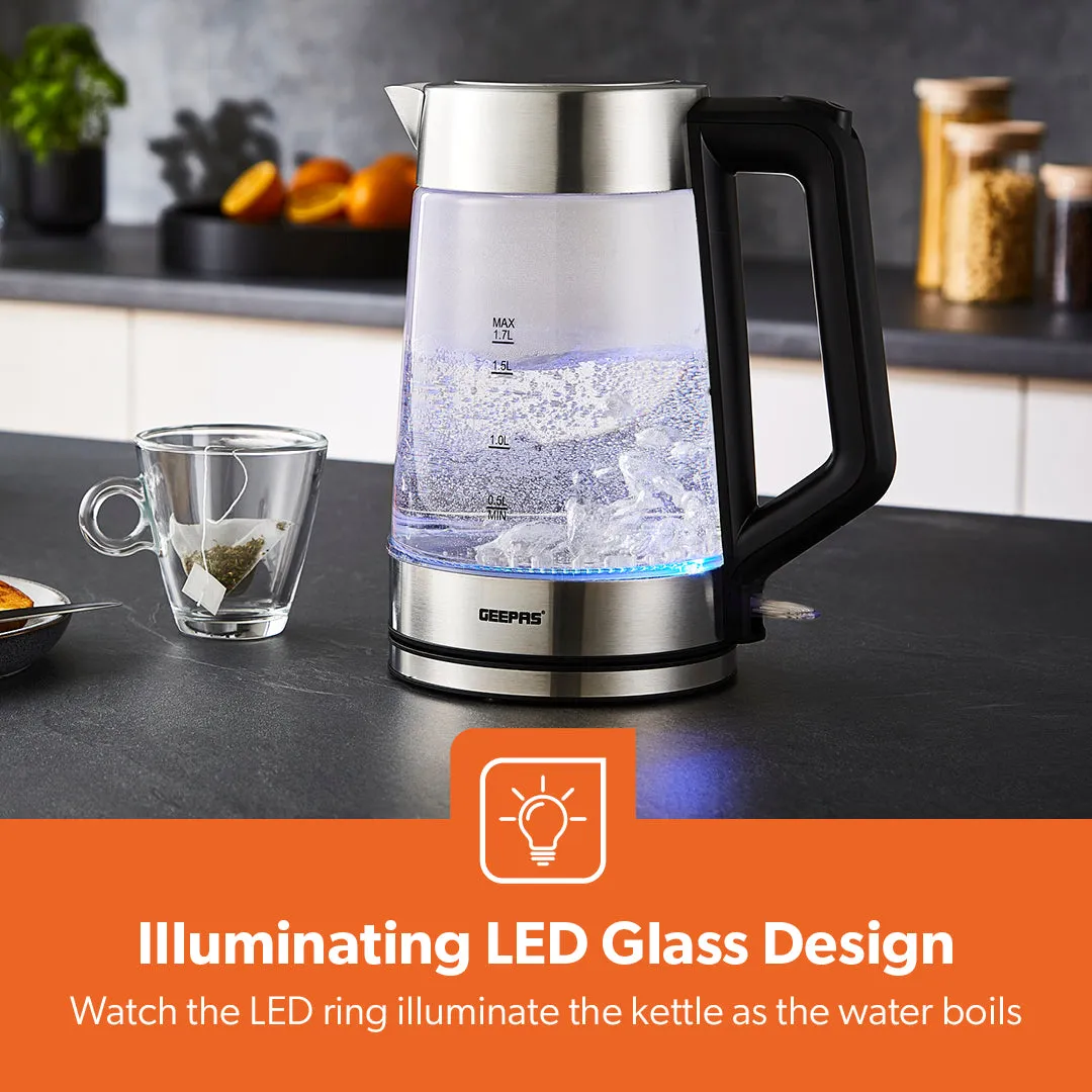 1.7L Illuminated LED Fast-Boil Clear Glass Kettle 3000W