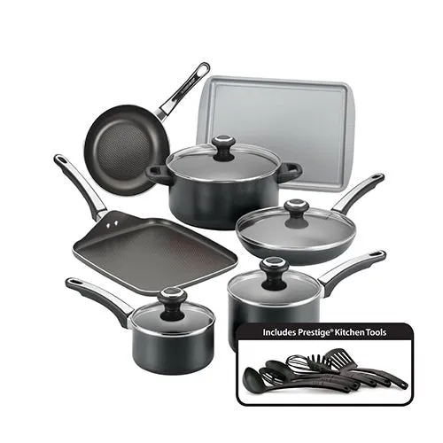 17pc High Performance Nonstick Cookware Set Black