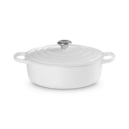 6.75qt Signature Cast Iron Round Wide Oven, White