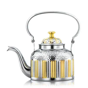 Almarjan 1 Liter Maraba'a Collection Stainless Steel Tea Kettle Silver & Gold - STS0010692