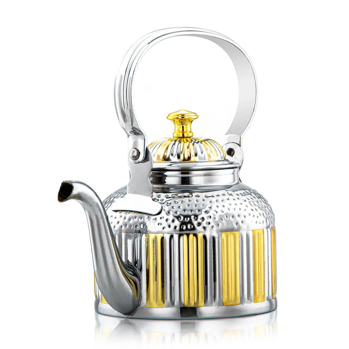 Almarjan 1 Liter Maraba'a Collection Stainless Steel Tea Kettle Silver & Gold - STS0010692