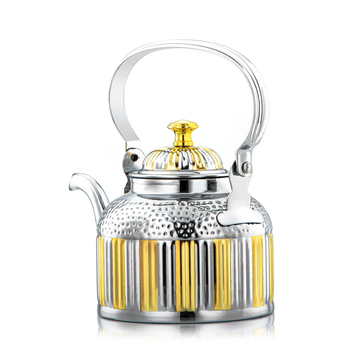 Almarjan 1 Liter Maraba'a Collection Stainless Steel Tea Kettle Silver & Gold - STS0010692