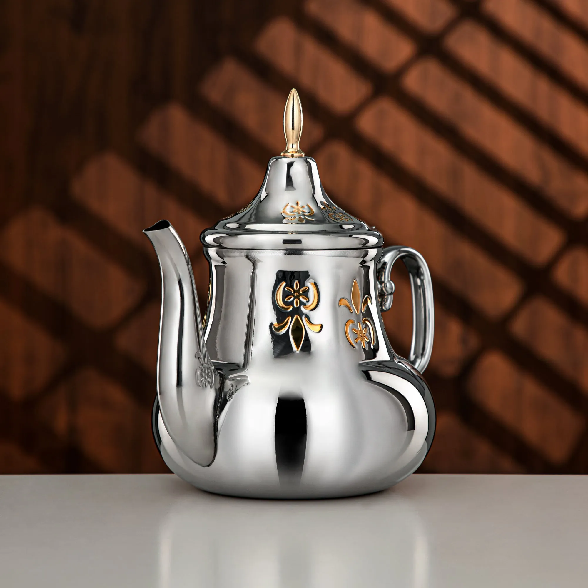 Almarjan 2 Liter Sahara Collection Stainless Steel Teapot Silver & Gold - STS0013185