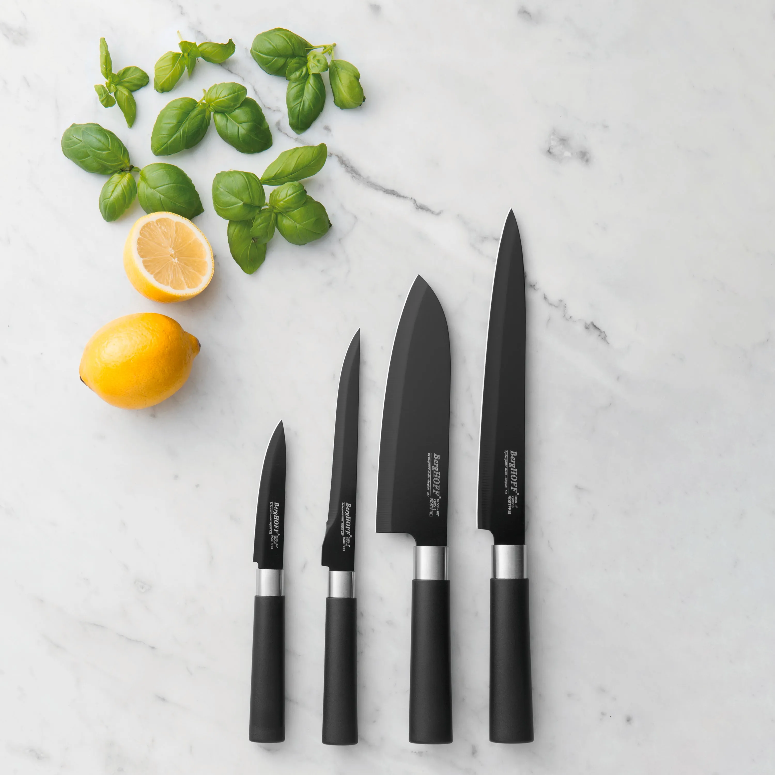 BergHOFF DiNA Prime 4pc Nonstick Stainless Steel Knife Set, Black