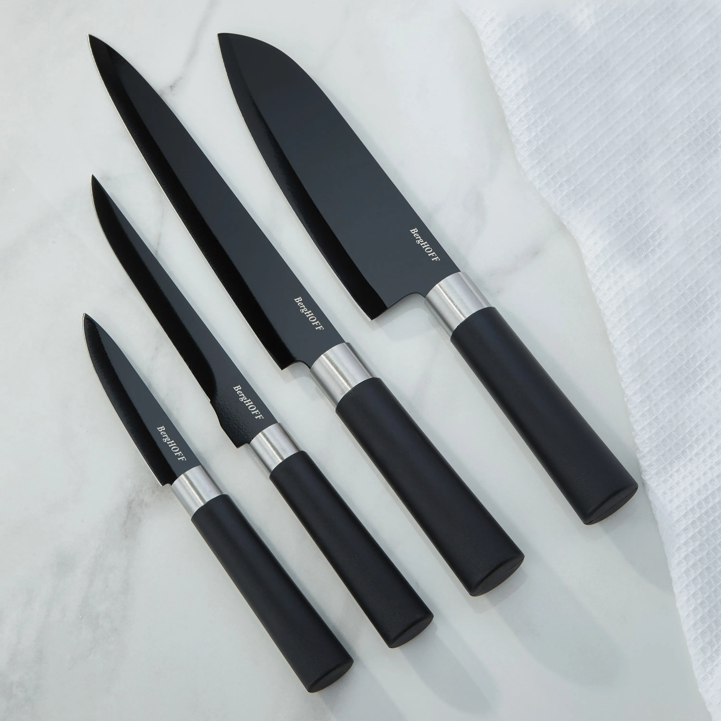 BergHOFF DiNA Prime 4pc Nonstick Stainless Steel Knife Set, Black