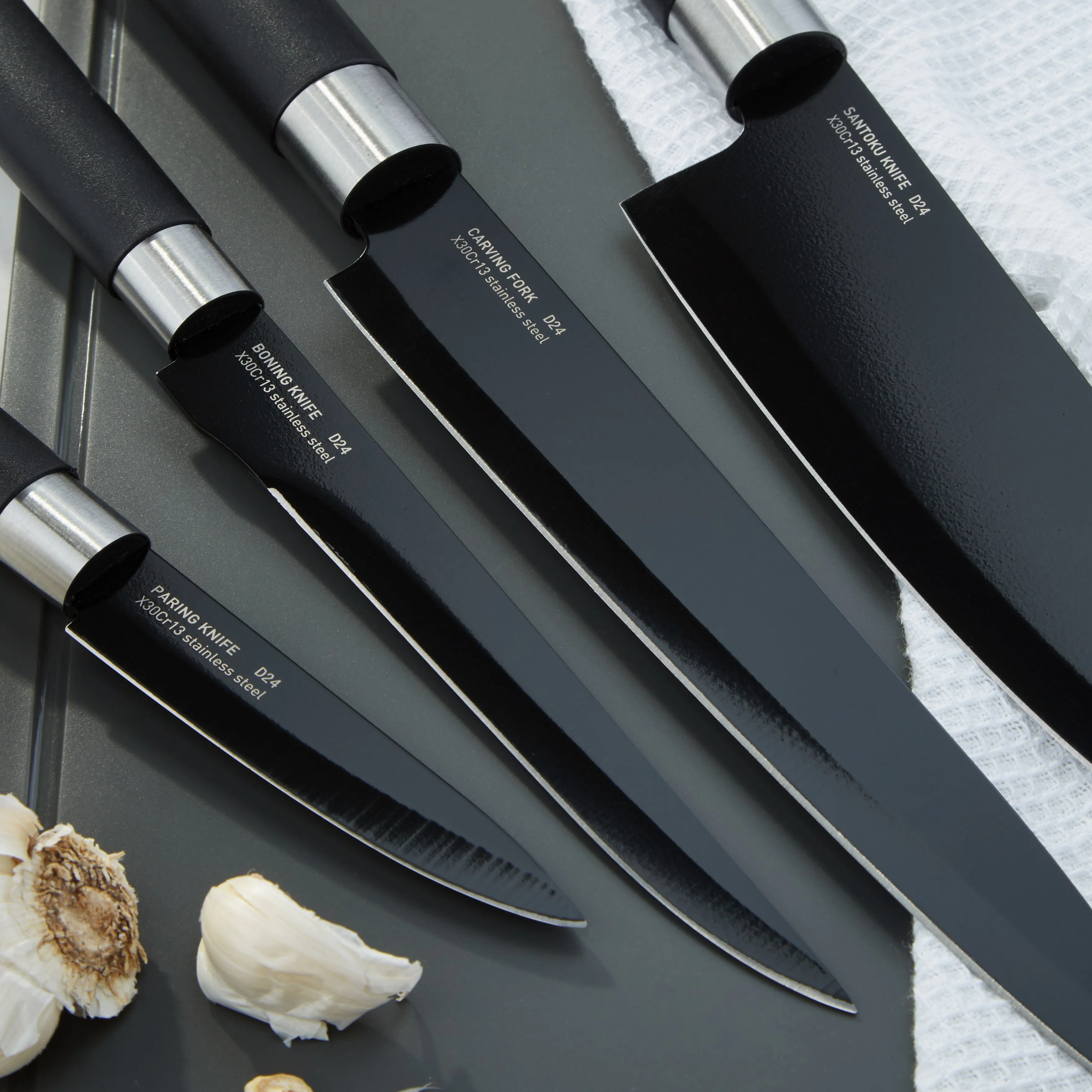 BergHOFF DiNA Prime 4pc Nonstick Stainless Steel Knife Set, Black