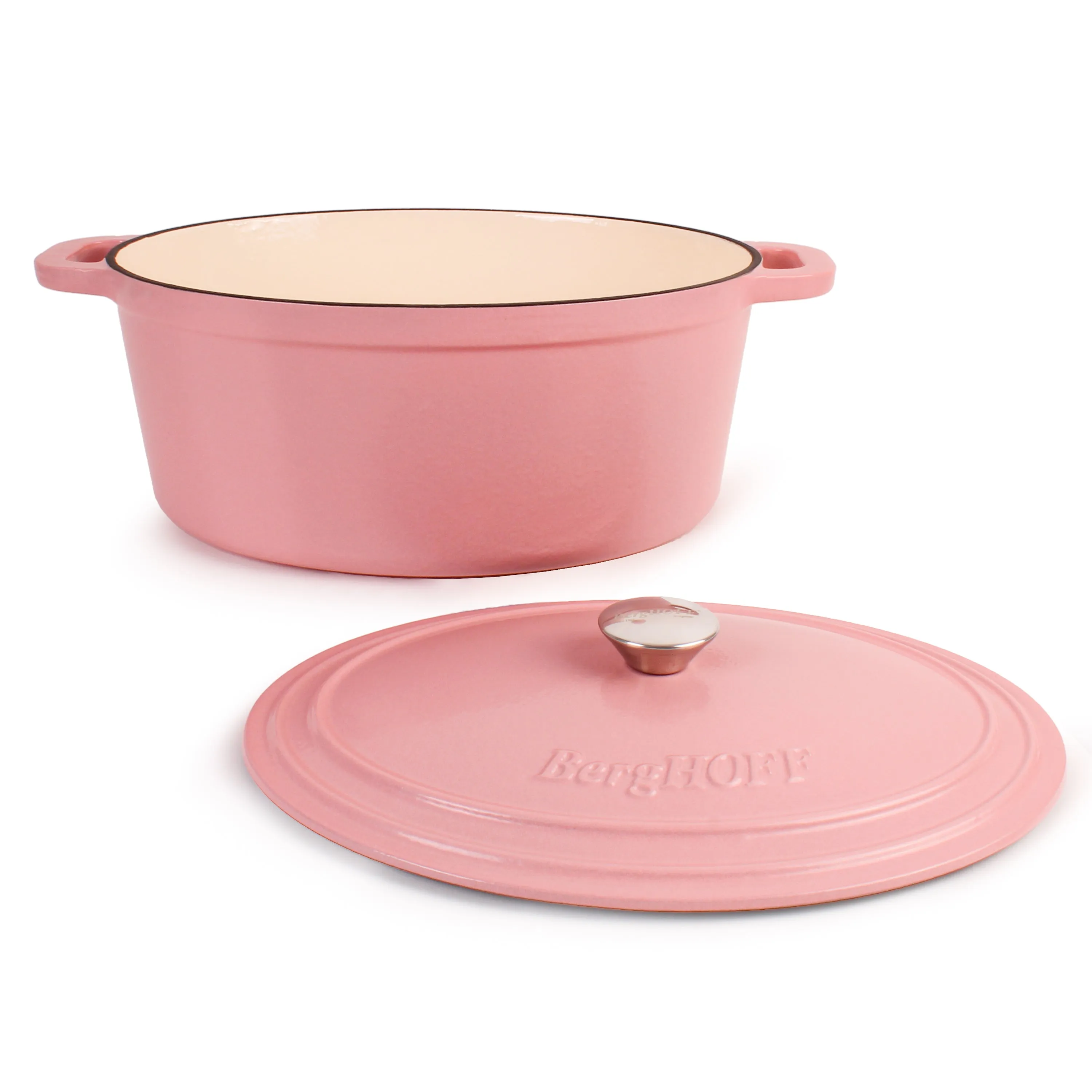 BergHOFF Neo 5pc Cast Iron Oval Dutch Oven Set with 10" Fry Pan, 5qt. & 8qt., Pink