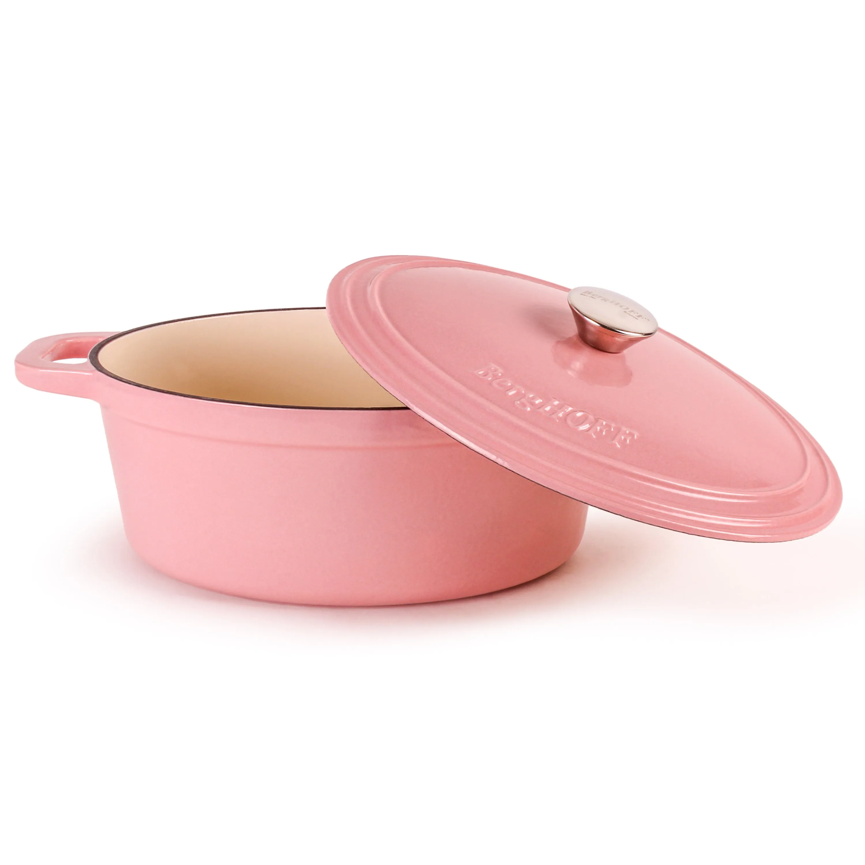 BergHOFF Neo 5pc Cast Iron Oval Dutch Oven Set with 10" Fry Pan, 5qt. & 8qt., Pink