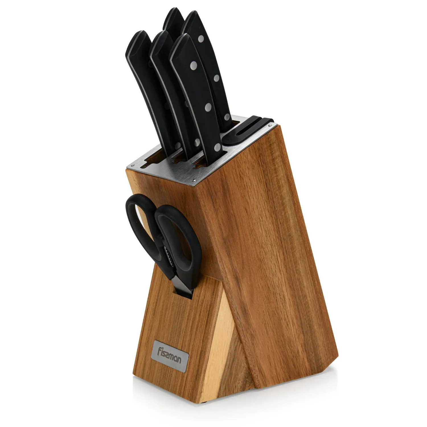 Fissman 7 Piece Knife Set Weimar with Wooden Block with Built In Sharpener X30Cr13 Steel