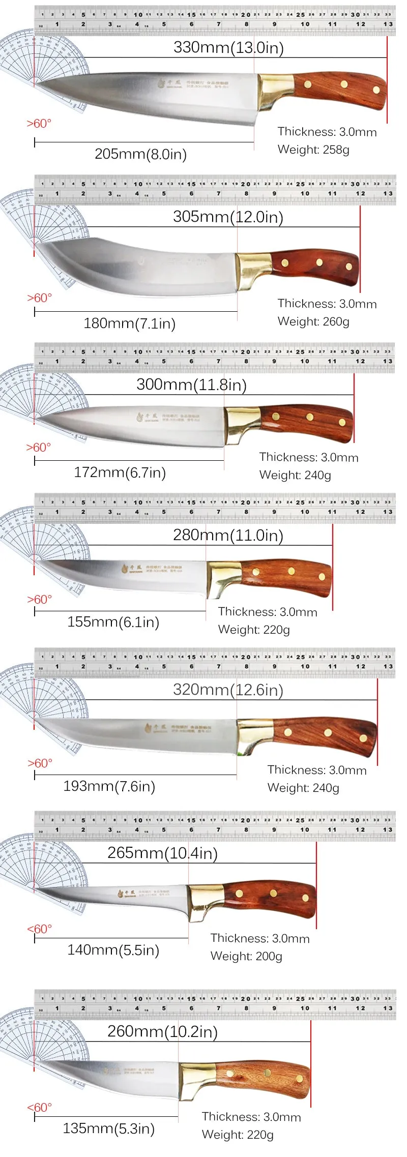 Hight Carbon Japanese Steel Butcher Chef Kitchen Knife Set with Gift Box