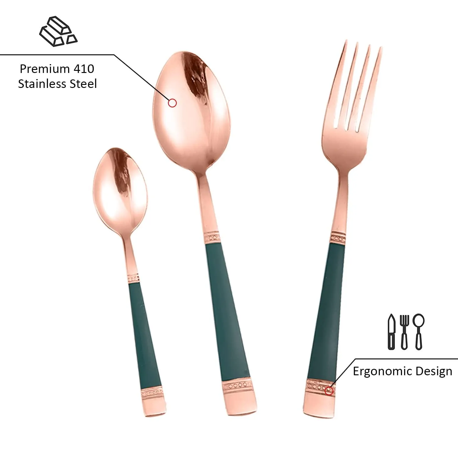 HOKIPO Cutlery Set of 18 / 24 Pcs Stainless Steel Flatware Set, Mirror Finish - Rose Gold