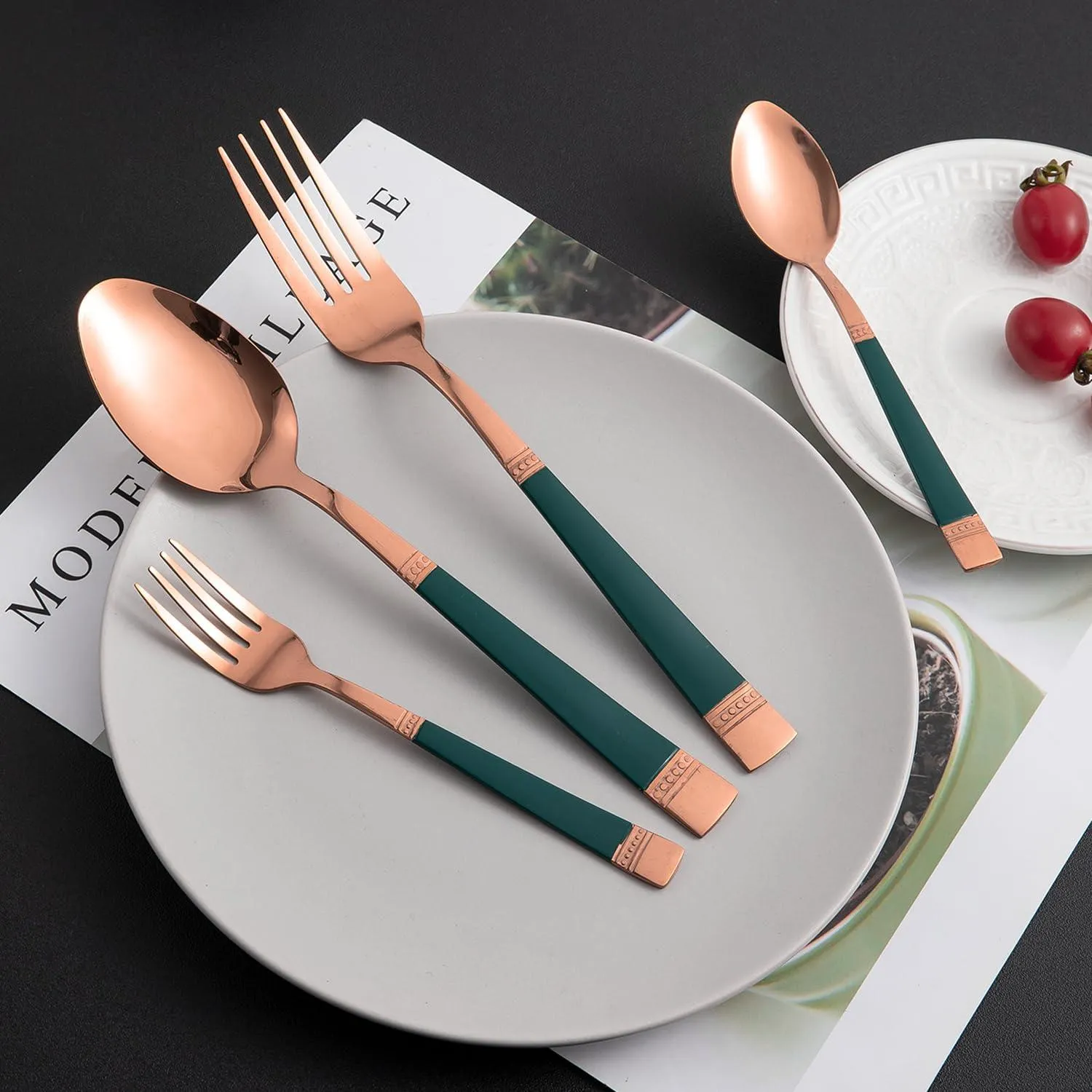 HOKIPO Cutlery Set of 18 / 24 Pcs Stainless Steel Flatware Set, Mirror Finish - Rose Gold