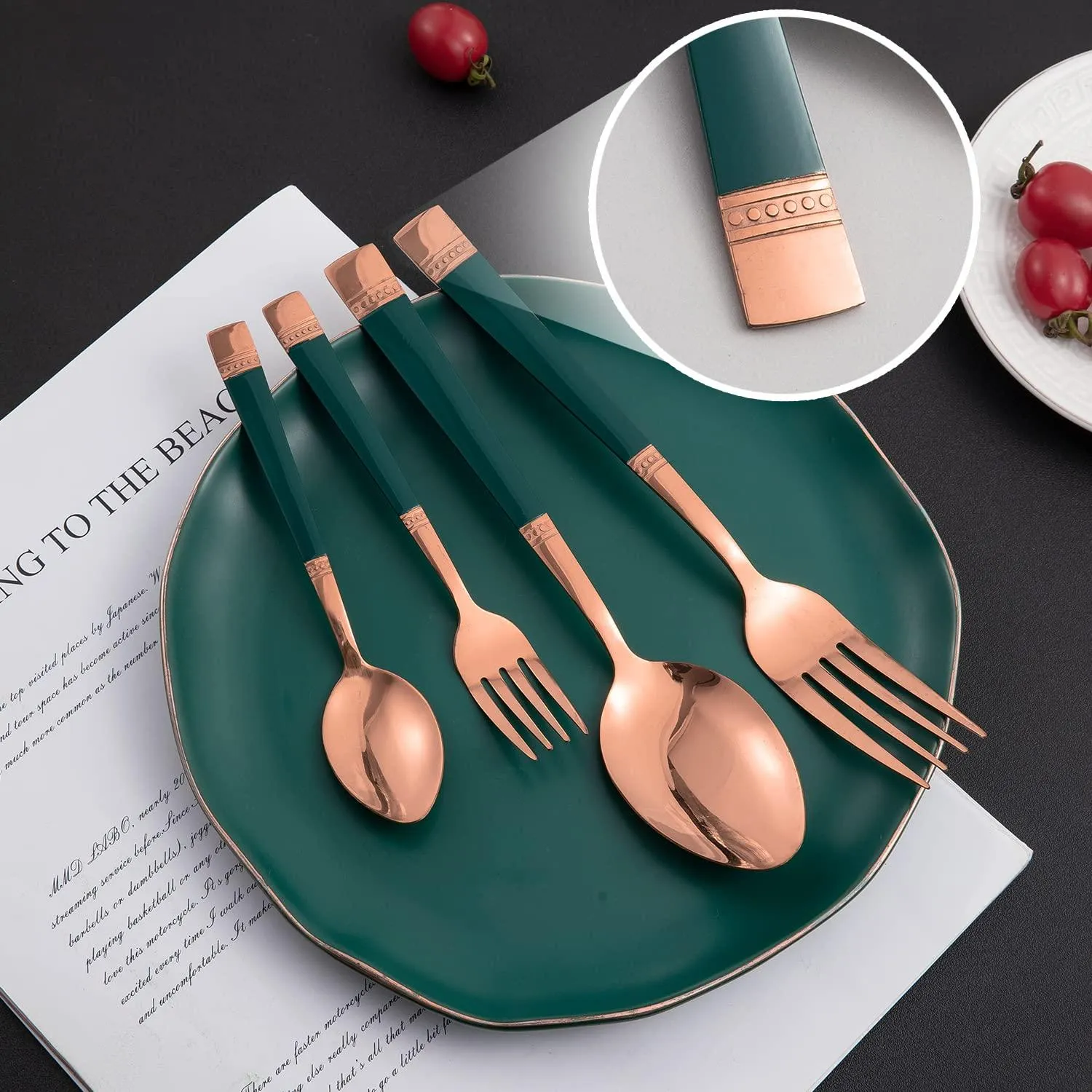 HOKIPO Cutlery Set of 18 / 24 Pcs Stainless Steel Flatware Set, Mirror Finish - Rose Gold