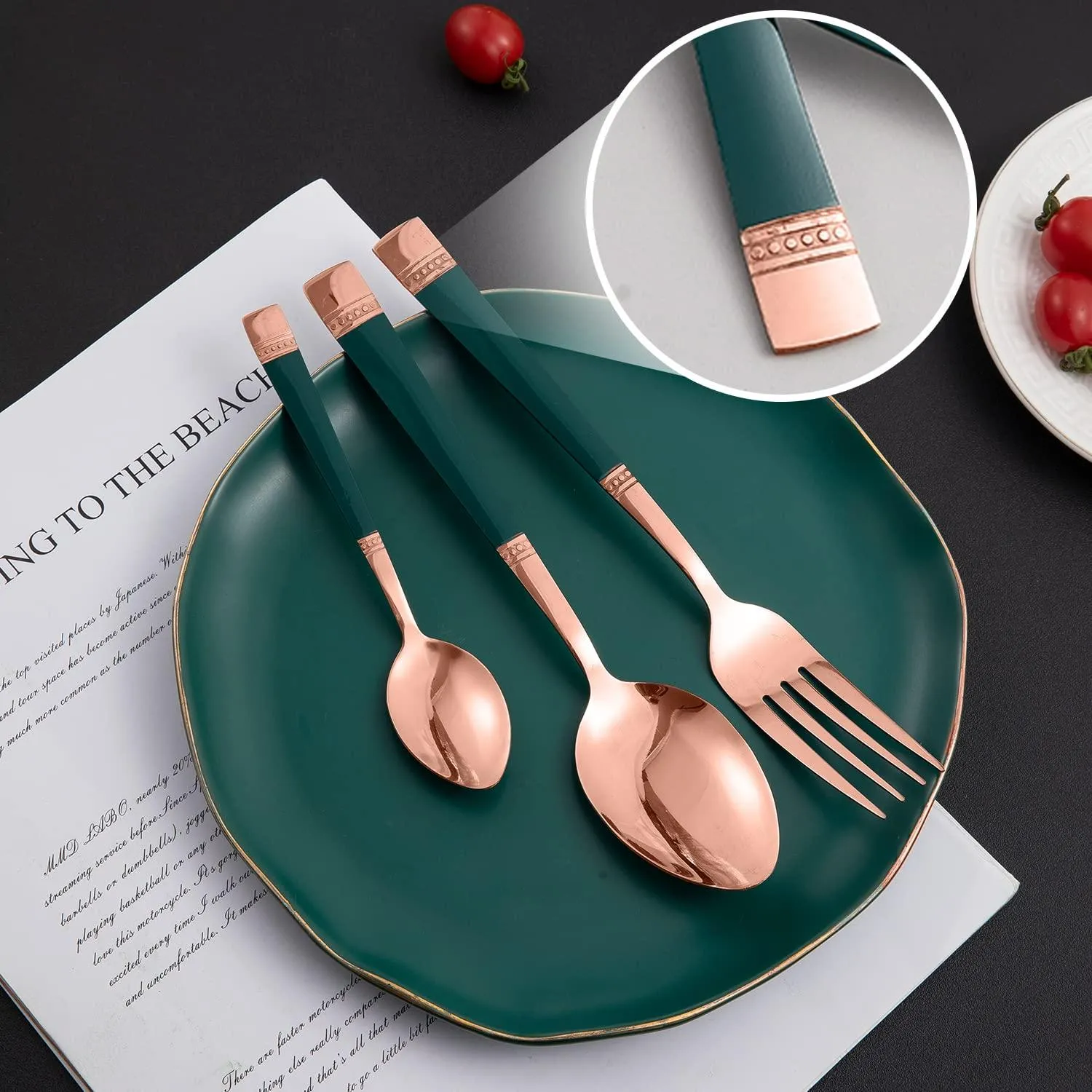 HOKIPO Cutlery Set of 18 / 24 Pcs Stainless Steel Flatware Set, Mirror Finish - Rose Gold