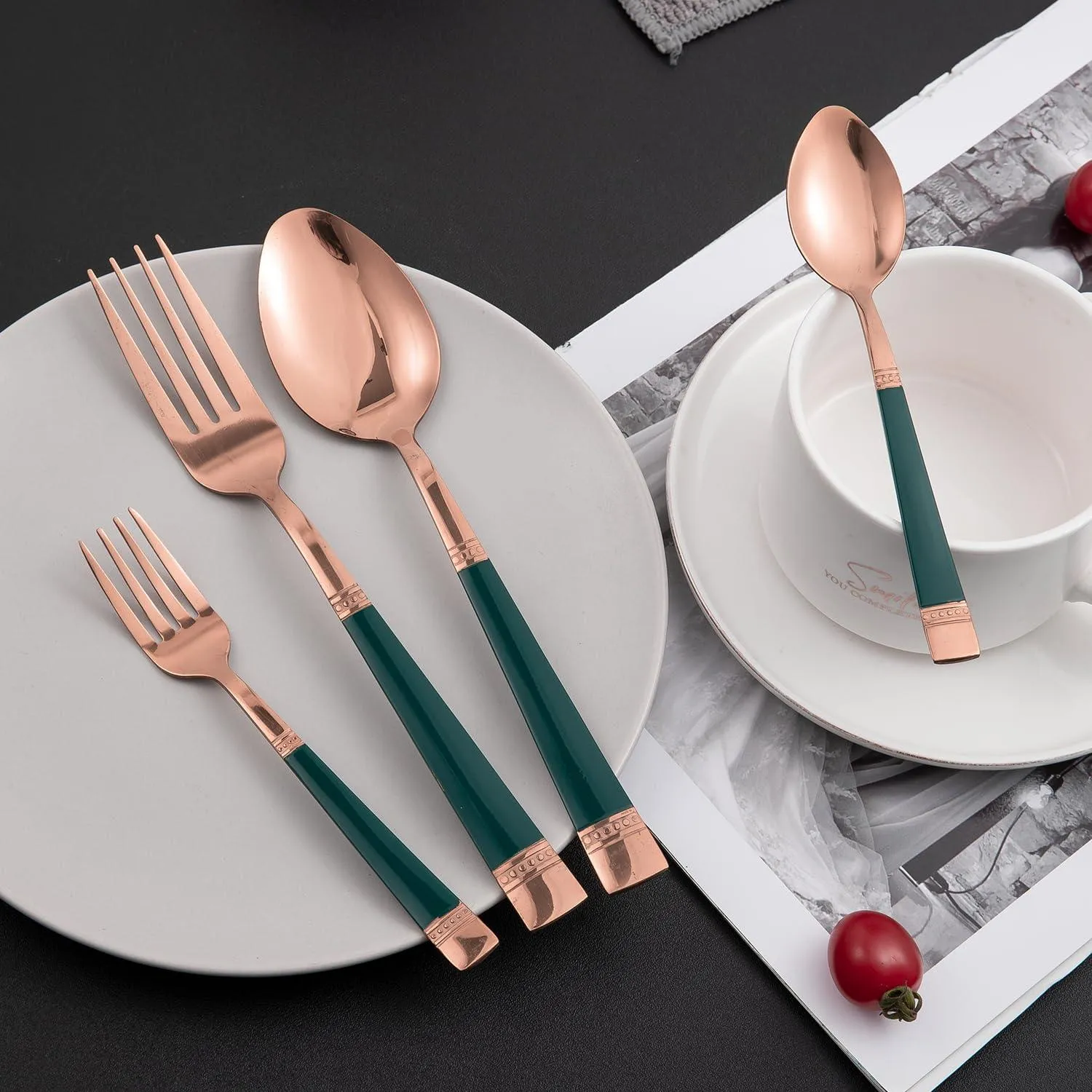 HOKIPO Cutlery Set of 18 / 24 Pcs Stainless Steel Flatware Set, Mirror Finish - Rose Gold