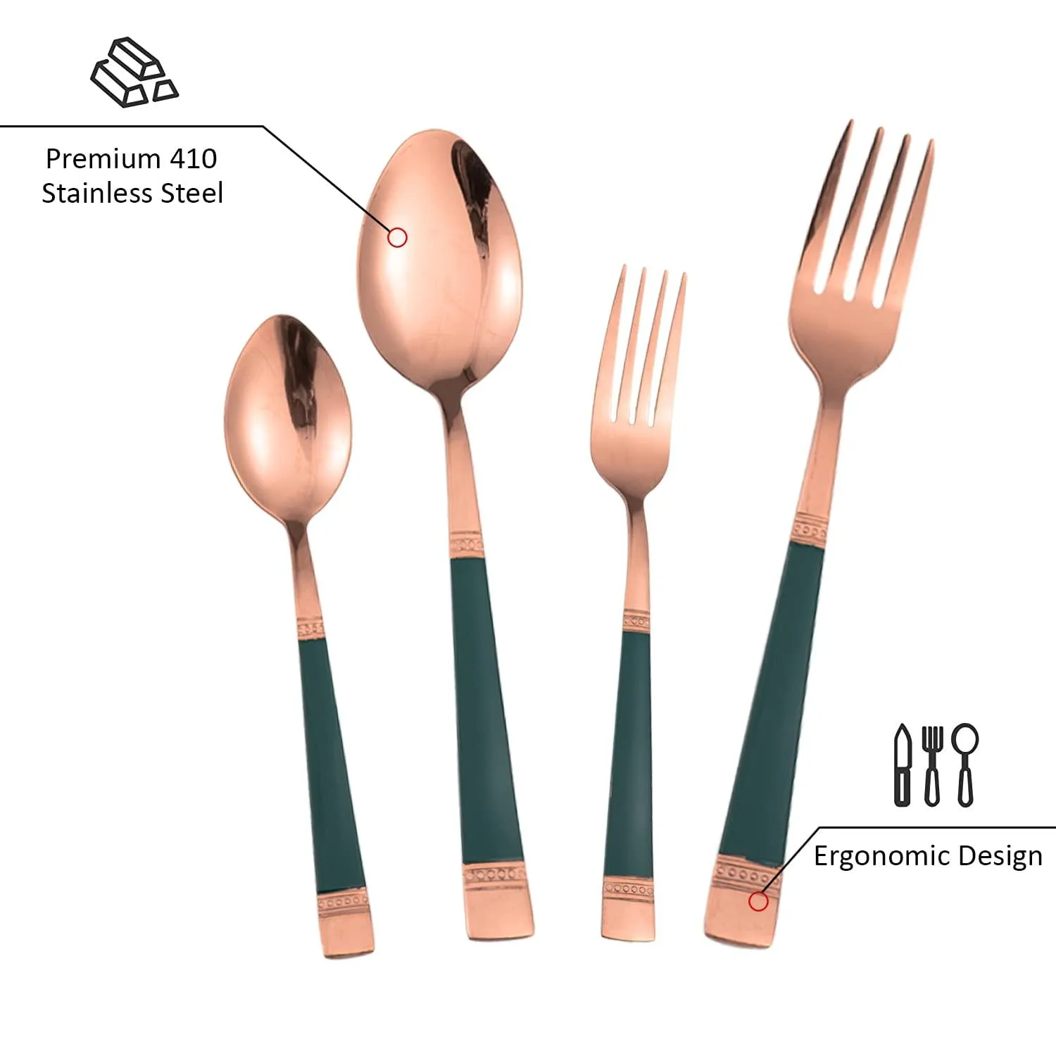 HOKIPO Cutlery Set of 18 / 24 Pcs Stainless Steel Flatware Set, Mirror Finish - Rose Gold