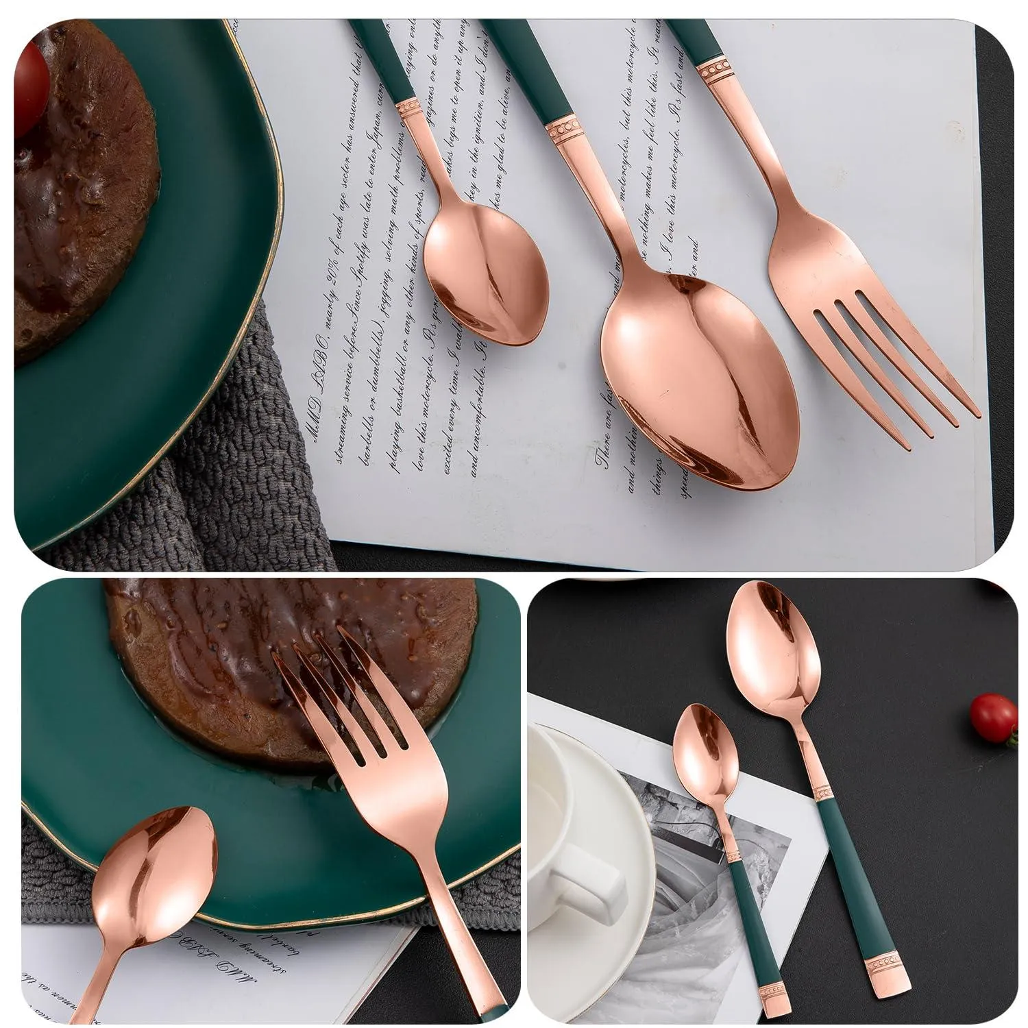 HOKIPO Cutlery Set of 18 / 24 Pcs Stainless Steel Flatware Set, Mirror Finish - Rose Gold