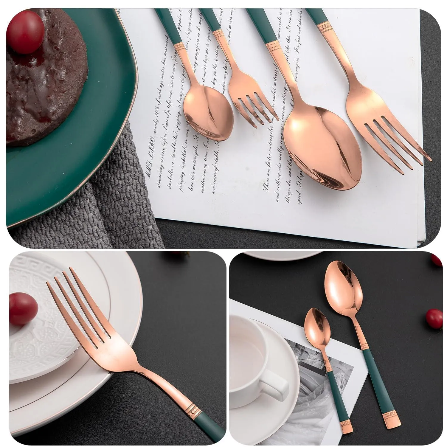 HOKIPO Cutlery Set of 18 / 24 Pcs Stainless Steel Flatware Set, Mirror Finish - Rose Gold