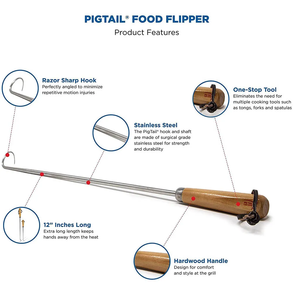 Jaccard 12" Inch PigTail Food Flipper Steel BBQ Turner Hardwood Handle 201310