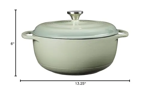 Lodge 6 Quart Enameled Cast Iron Dutch Oven with Lid – Dual Handles – Oven Safe up to 500° F or on Stovetop - Use to Marinate, Cook, Bake, Refrigerate and Serve – Desert Sage