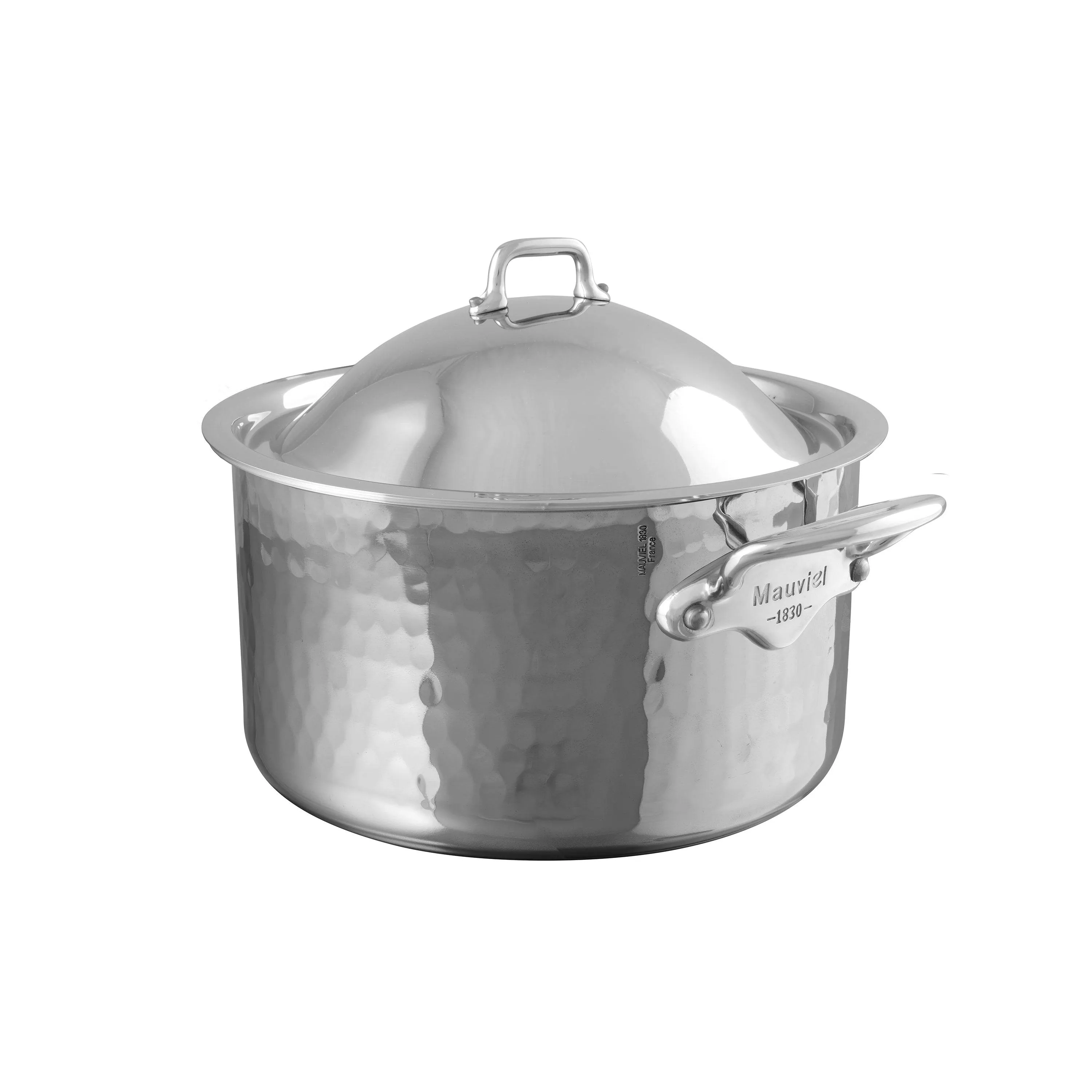 Mauviel M'Elite Hammered 5-Ply Stainless Steel Cocotte with Domed Lid, 9.2-qt