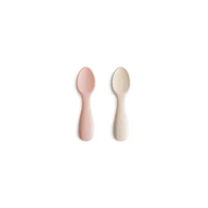 Mushie Silicone Toddler Starter Spoons | 2-Pack - Blush/Shifting Sand