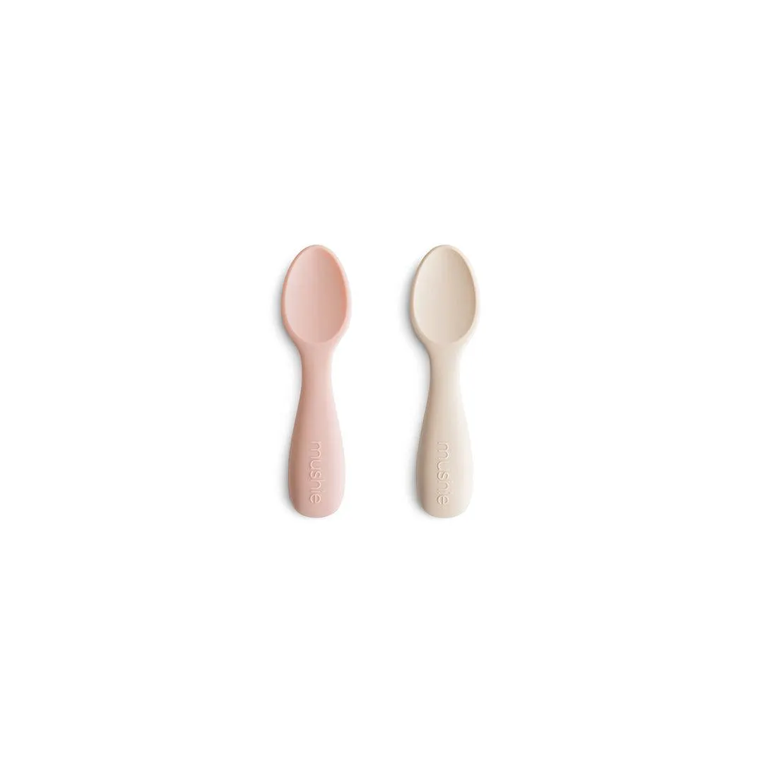 Mushie Silicone Toddler Starter Spoons | 2-Pack - Blush/Shifting Sand