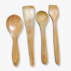 Neem Wood Spatula Ladle, Turner, Rice Spoons Set of 4