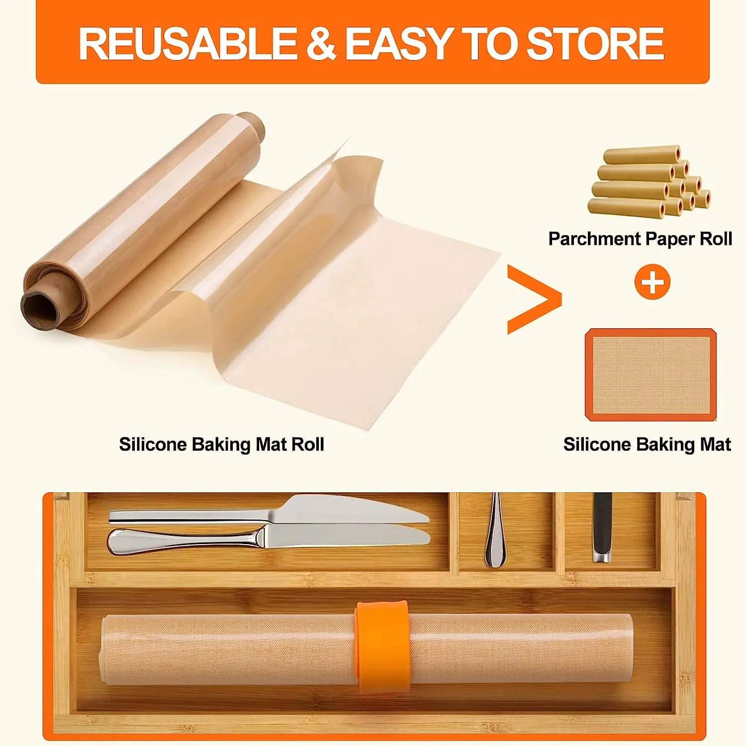 Non-Stick Silicone Baking Mat Roll - Beige  (16 in. x 10 ft.)