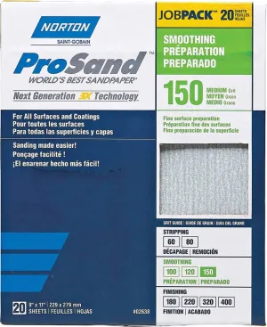 Norton ProSand 07660768171 Sanding Sheet, 11 in L, 9 in W, Medium, 150 Grit, Aluminum Oxide Abrasive, Paper Backing :PK 20: QUANTITY: 1