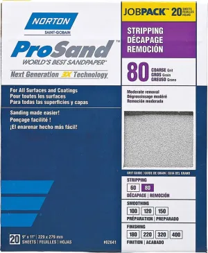 Norton ProSand 07660768174 Sanding Sheet, 11 in L, 9 in W, Coarse, 80 Grit, Aluminum Oxide Abrasive, Paper Backing :PK 20: QUANTITY: 1