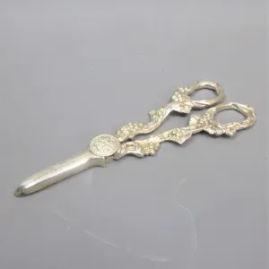 Pair Of Silver Plated Ornate Grape Scissors Antique Victorian c1890