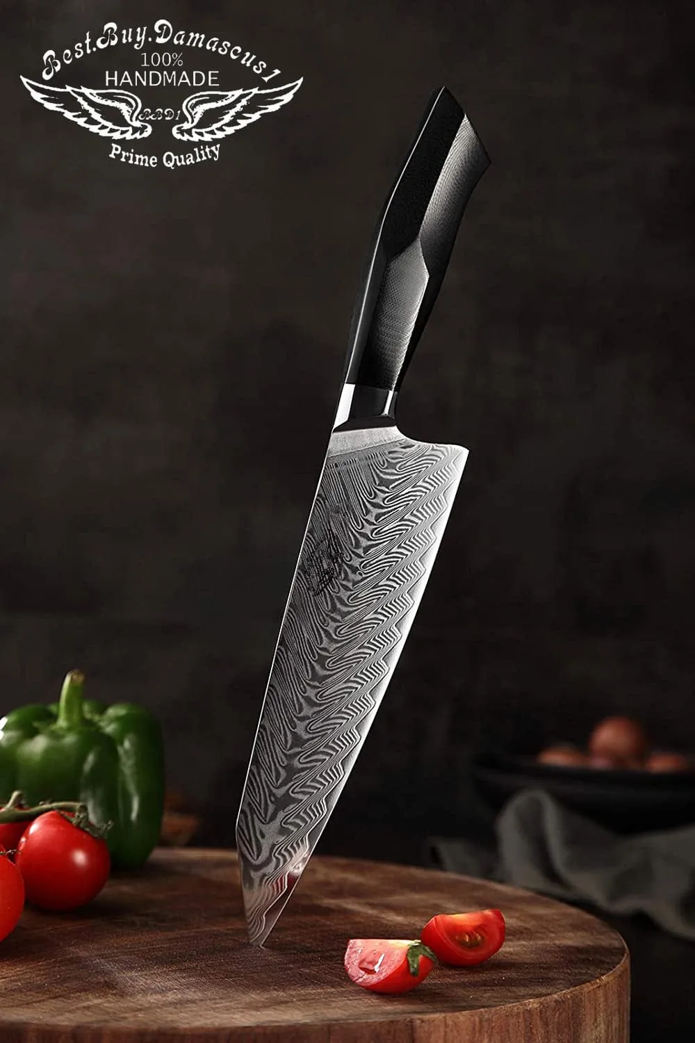 Professional 8.5 inch Damascus Steel Chef Knife, Military Grade G10 Handle with Magnetic Sheath