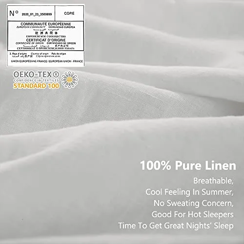 Simple&Opulence 100% Linen Sheet Set with Embroidery Washed - 4 Pieces (1 Flat Sheet & 1 Fitted Sheet & 2 Pillowcases) Natural Flax Soft Bedding Breathable Farmhouse - White, Queen Size