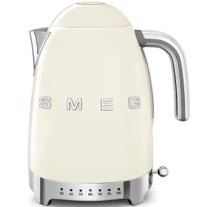 SMEG KLF04CRUK 1.7 Litre 50's Style Kettle, Temperature Control, 22.6cm Wide - Cream