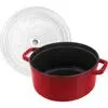 Staub 4qt Cherry  Cast Iron Dutch Oven with Glass Lid